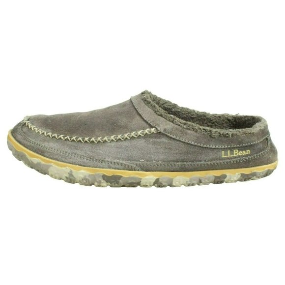 L.L. Bean Other - LL Bean Gray Suede Slip on Fleece Lined Nonslip Mountain Slipper Scuff Size 11 M